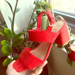 Faux-Suede Slingback Block-Heel Sandals